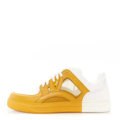 Fendi Grained Calfskin Fabric Mesh Mens Fancy Low Top Sneakers 42 White Yellow 1 of 11