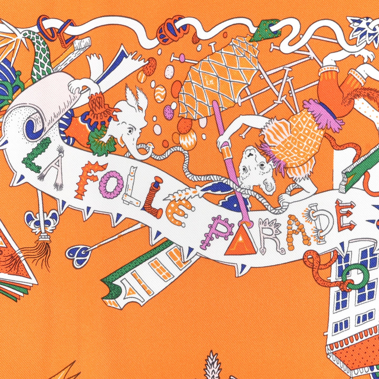 Silk La Folle Parade Scarf 90 Orange White Mauve