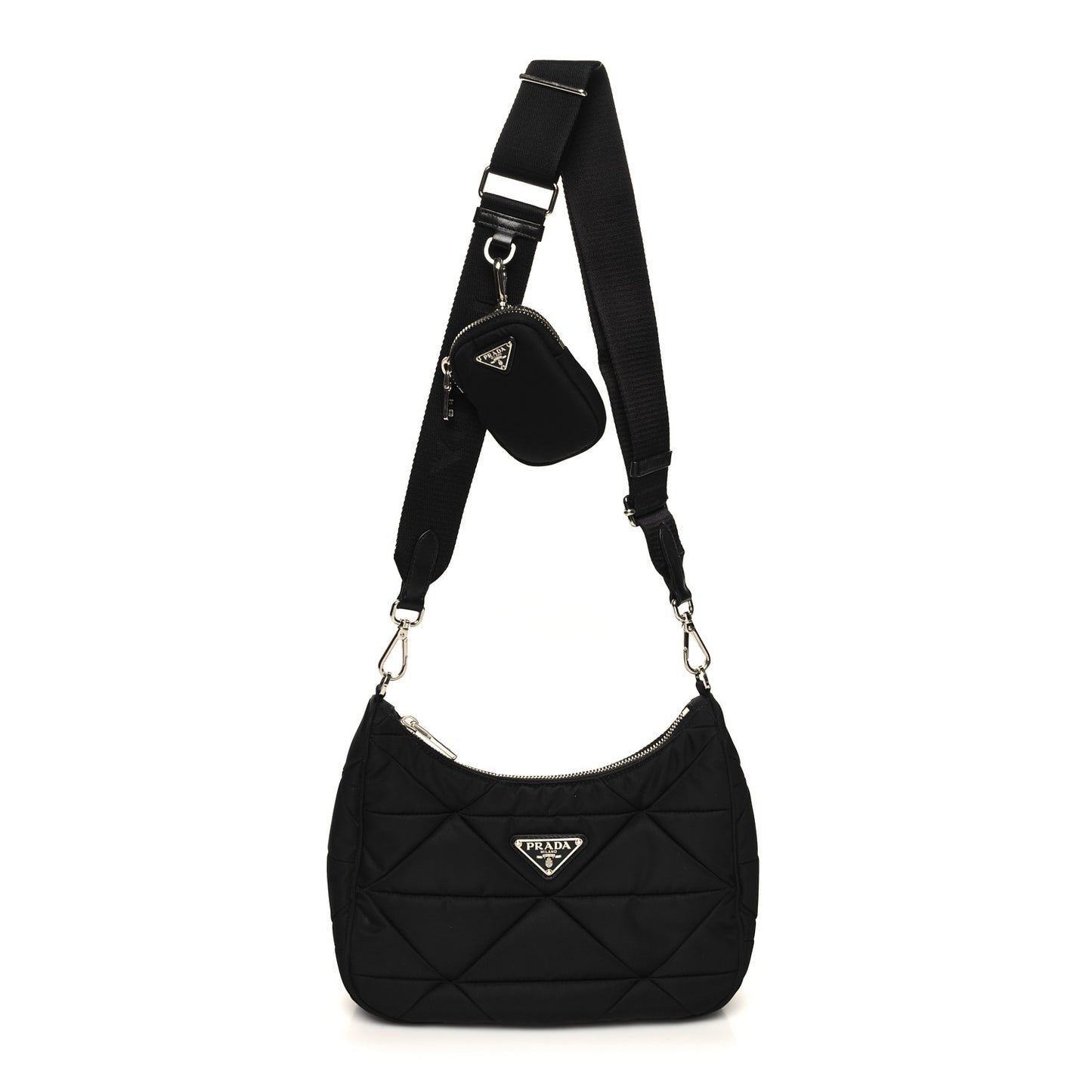 Re-Nylon Triangle Padded Patchwork Shoulder Bag Black