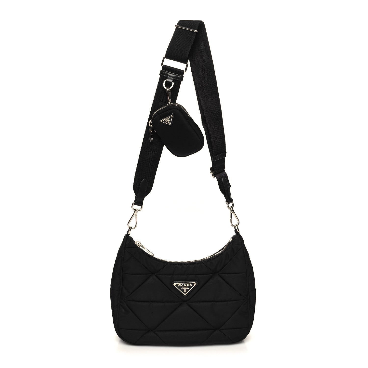 Prada Re-Nylon Triangle Padded Patchwork Shoulder Bag Black 1 of 9