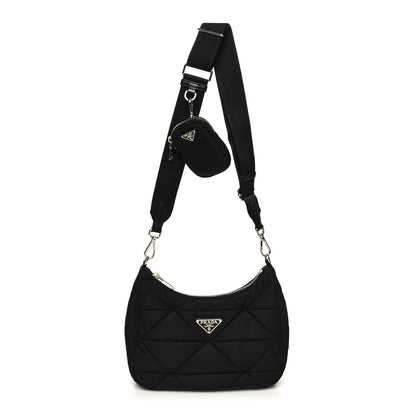 Prada Re-Nylon Triangle Padded Patchwork Shoulder Bag Black 1 of 9