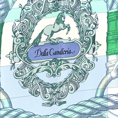 Hermes Silk Double Face Della Cavalleria Finesse Scarf 90 Bleu Vert Lavande 3 of 4