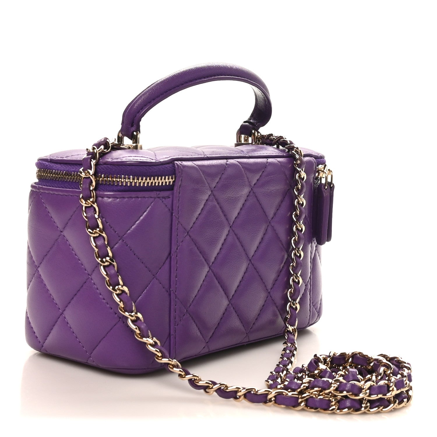Chanel Lambskin Quilted Small Top Handle Vanity Case With Chain