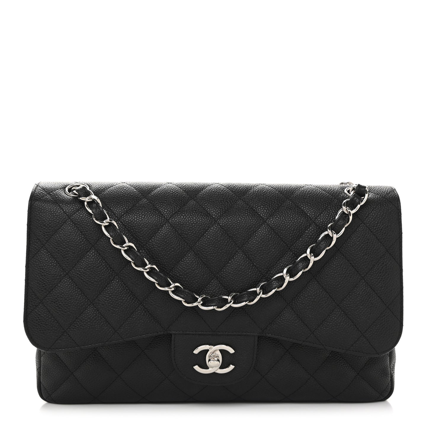 Caviar Quilted Jumbo Double Flap Black