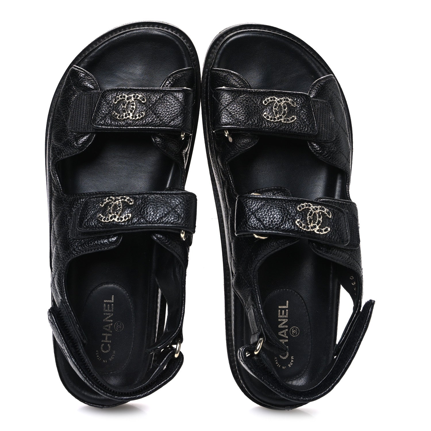 Chanel Grained Calfskin Velcro Dad Sandals 39 Black 1835573