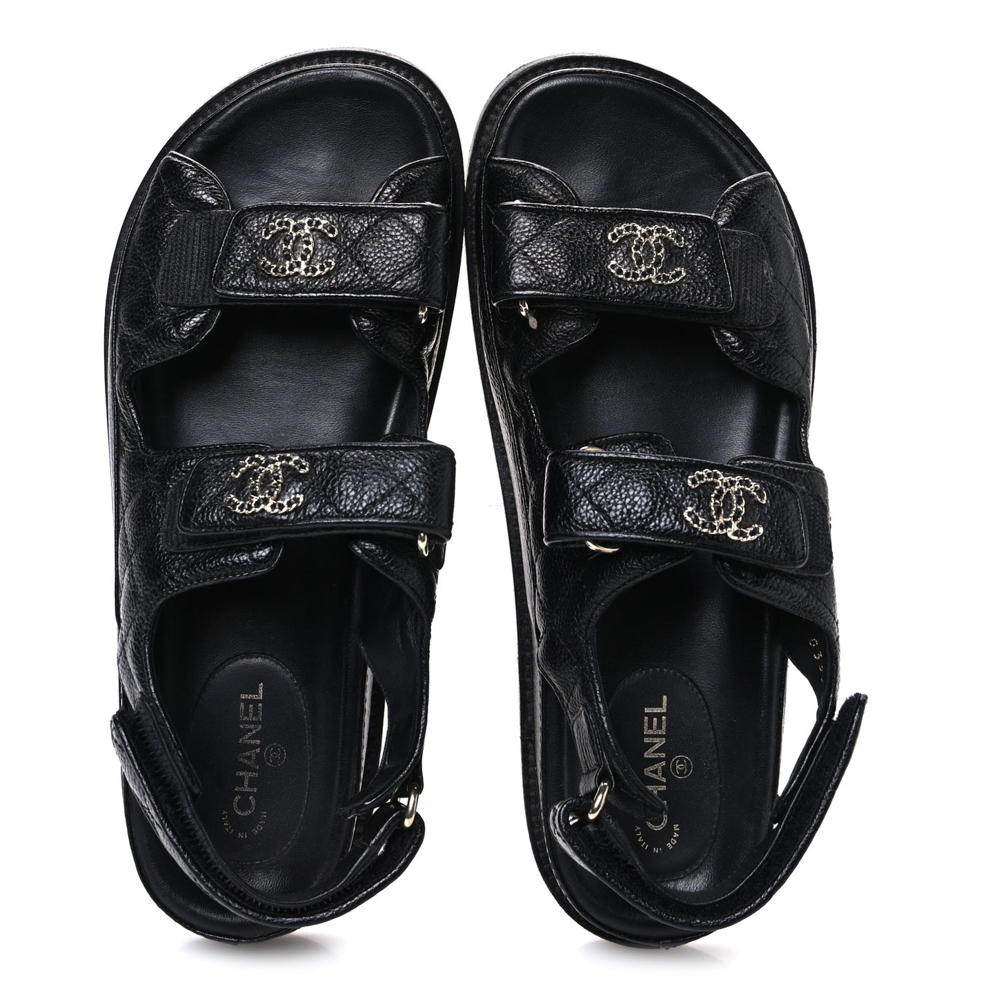 Grained Calfskin Velcro Dad Sandals 39 Black