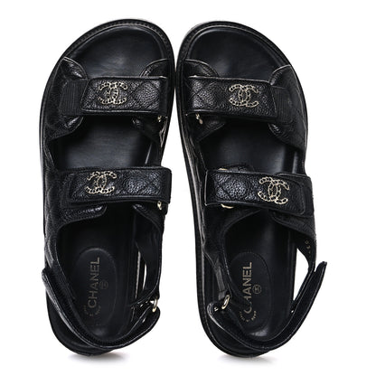 Chanel Grained Calfskin Velcro Dad Sandals 39 Black 2 of 10