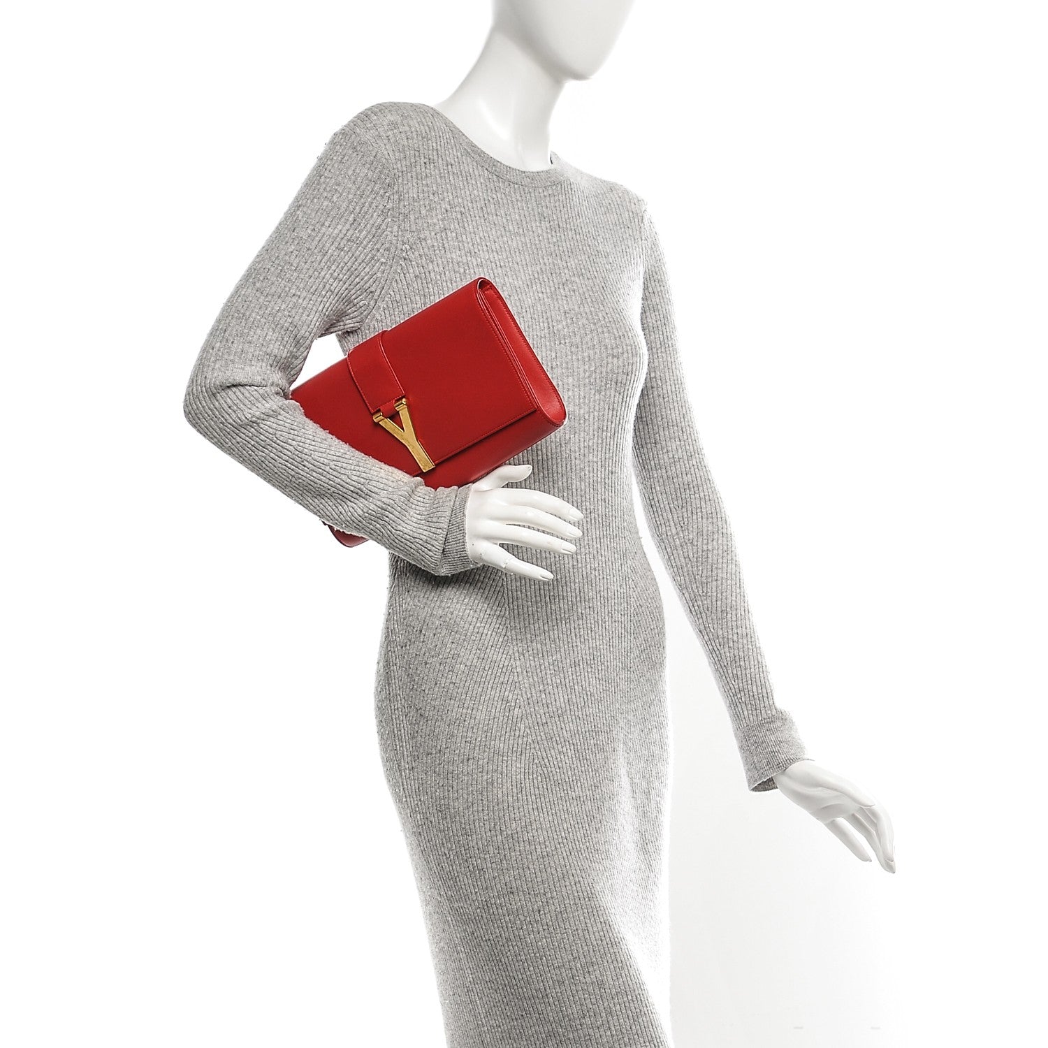 Saint Laurent Calfskin Classic Y Ligne Clutch Red 2 of 7
