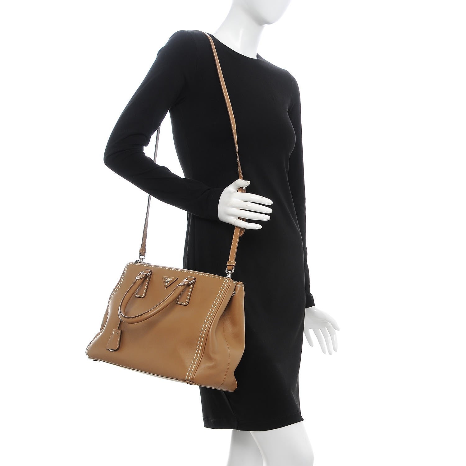 Prada City Calf Hand Stitched Medium Galleria Double Zip Tote Caramel 2 of 8