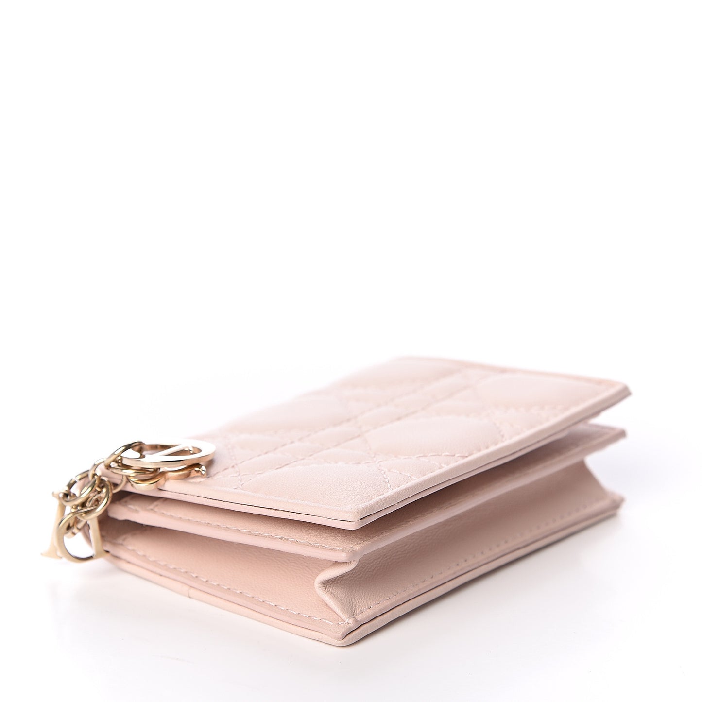 Lambskin Cannage Small Lady Dior Flap Card Holder Light Pink