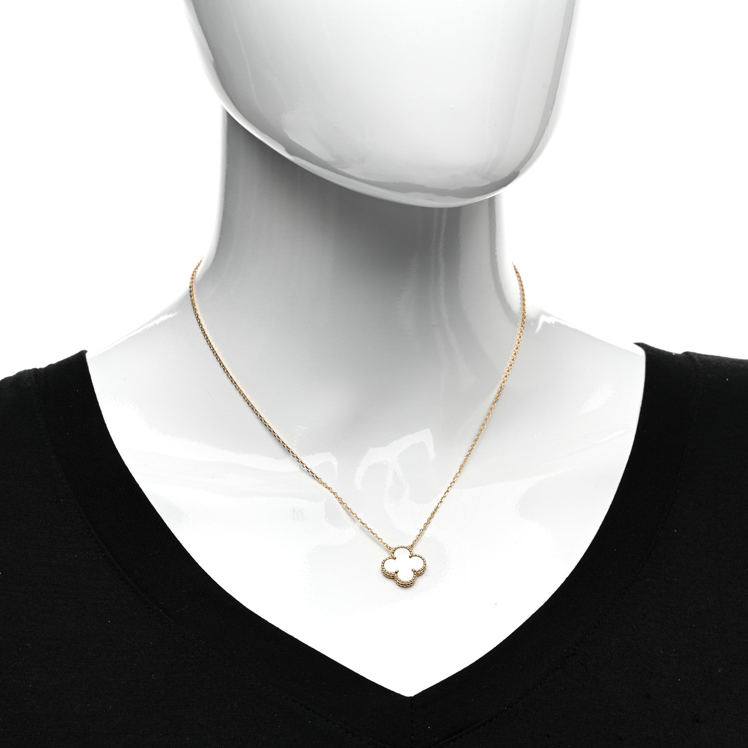 Van Cleef & Arpels 18K Yellow Gold Mother of Pearl Vintage Alhambra Pendant Necklace 2 of 6
