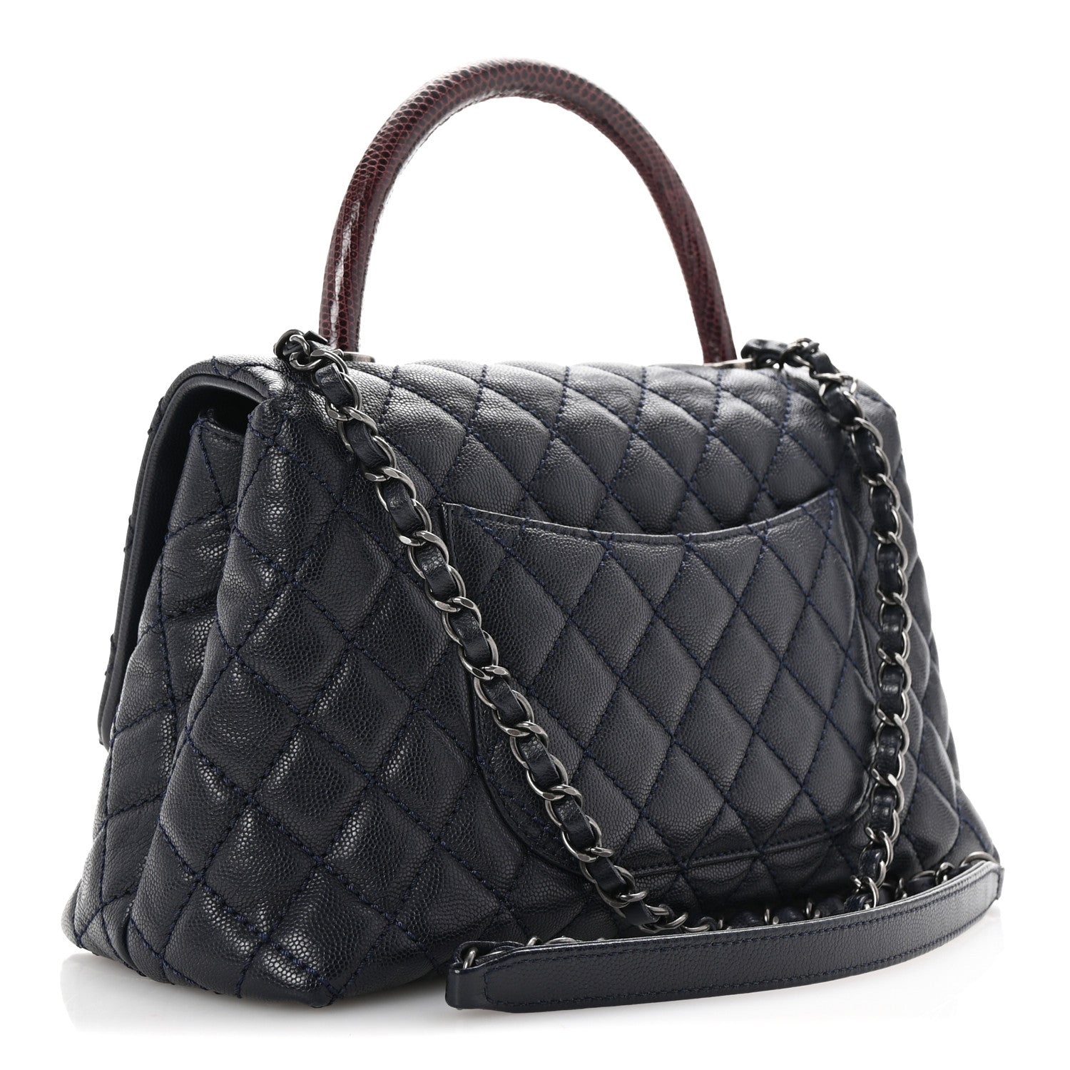 Chanel Caviar Lizard Embossed Quilted Small Coco Handle Flap Navy Blue 3 of 10