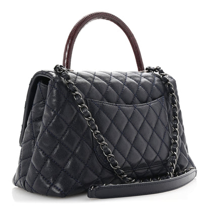 Chanel Caviar Lizard Embossed Quilted Small Coco Handle Flap Navy Blue 3 of 10
