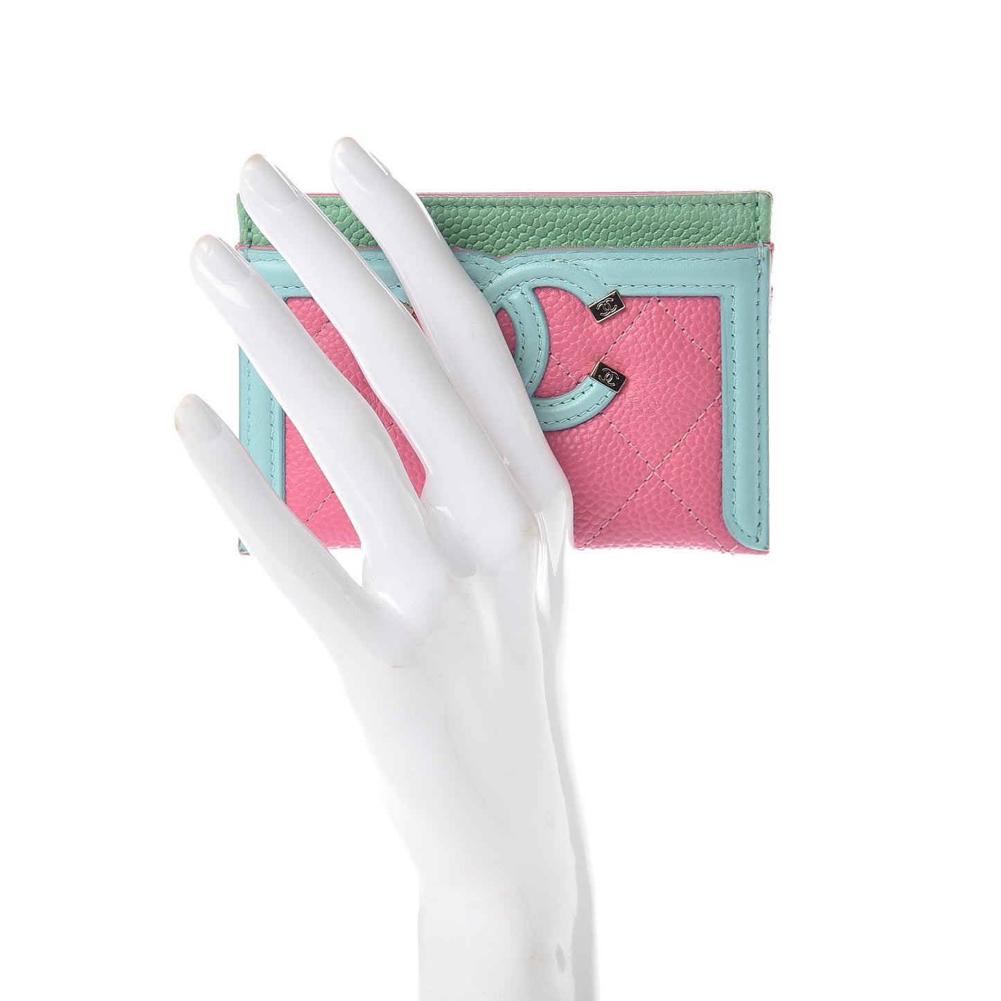 Caviar Quilted CC Filigree Card Holder Pink Blue Green