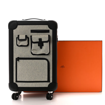 Hermes H Viking Canvas Taurillon Regate Cargo Rolling Trolley Luggage Ecru Black 9 of 9