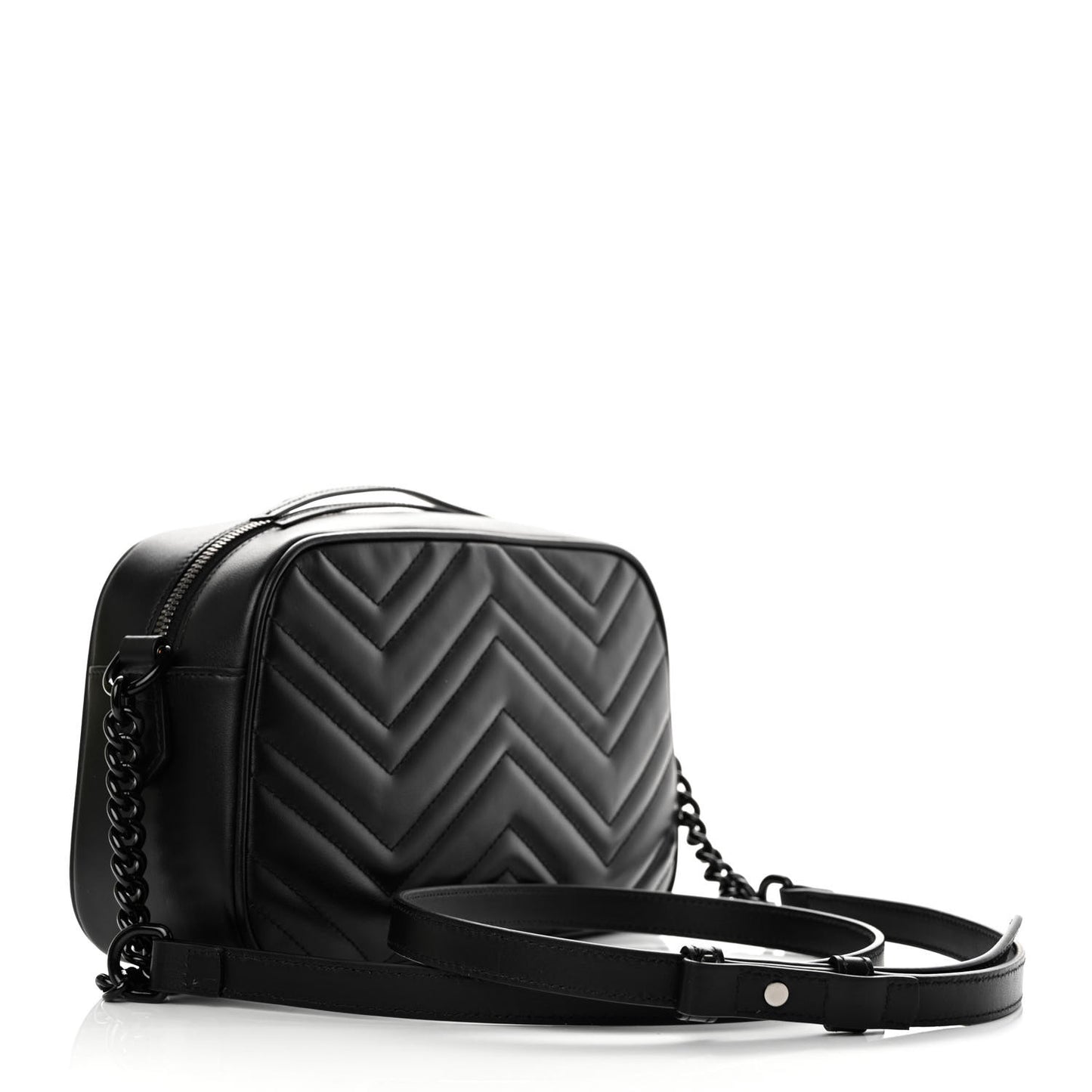 Calfskin Matelasse Monochrome Small GG Marmont Chain Shoulder Bag Black