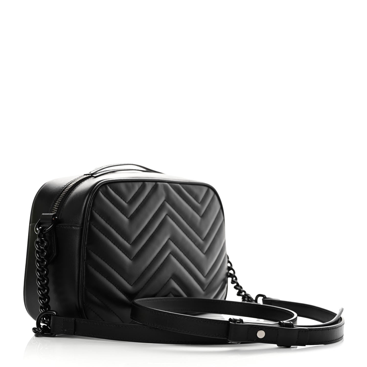 Gucci Calfskin Matelasse Monochrome Small GG Marmont Chain Shoulder Bag Black 3 of 11