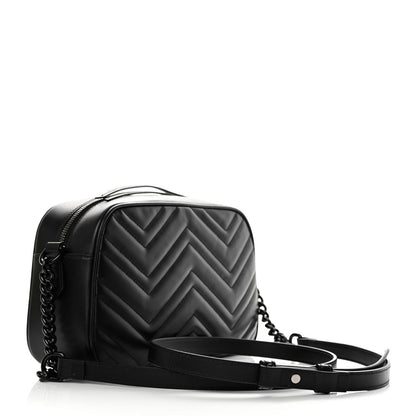 Gucci Calfskin Matelasse Monochrome Small GG Marmont Chain Shoulder Bag Black 3 of 11