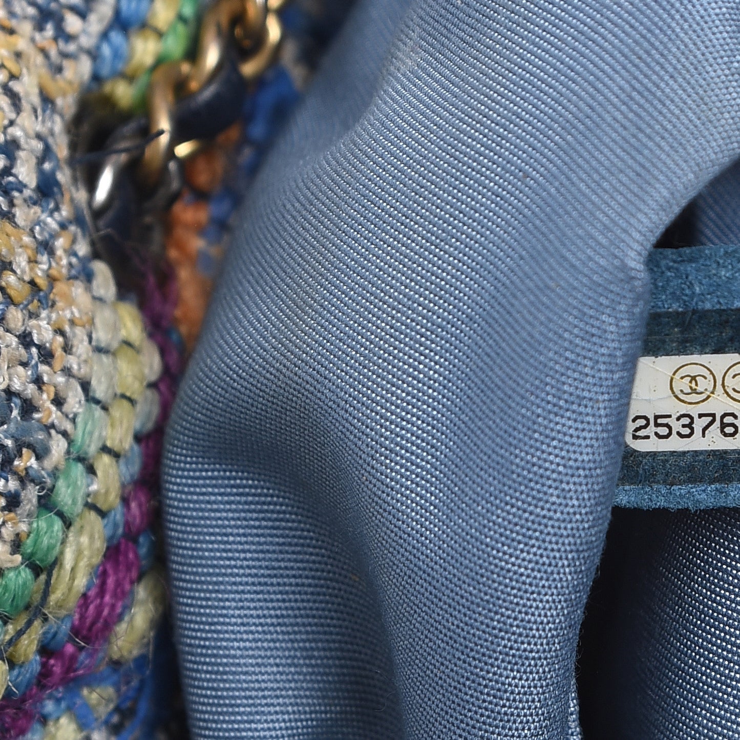 Tweed Calfskin Quilted Gabrielle Backpack Blue Gold Red White