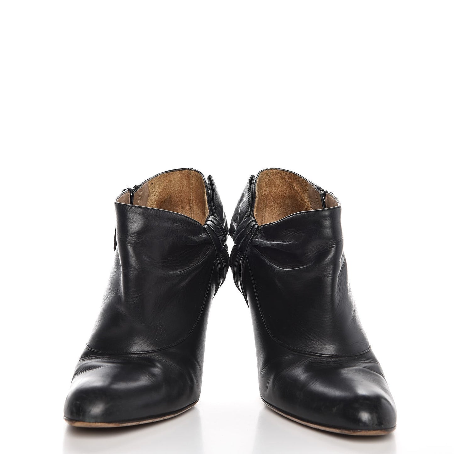 Calfskin Bow Ankle Boots 36 Black