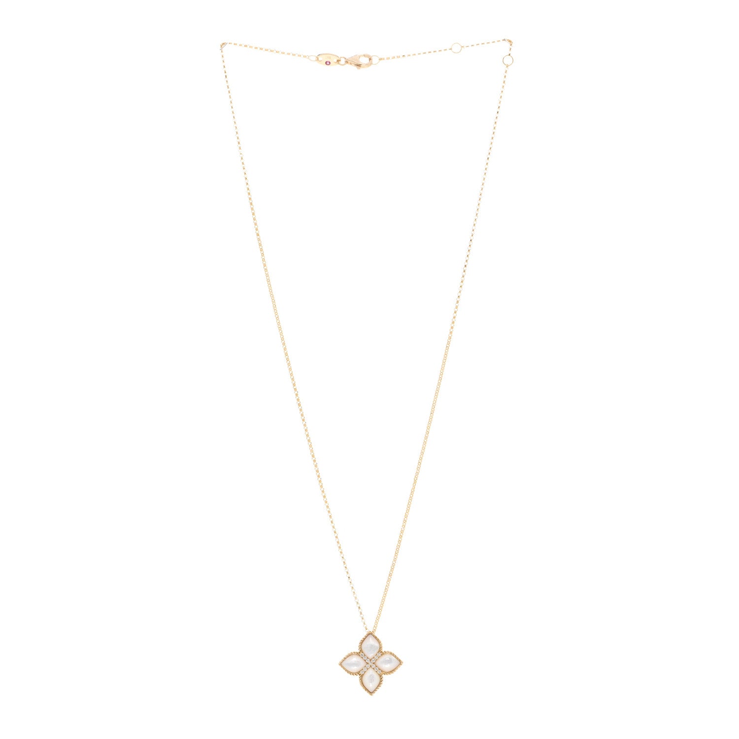 Roberto Coin 18K Yellow Gold Diamond Mother of Pearl Venetian Princess Medium Flower Pendant Necklace 3 of 4