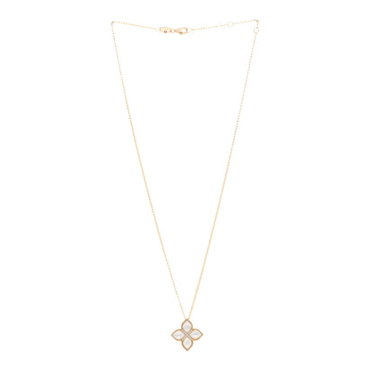 Roberto Coin 18K Yellow Gold Diamond Mother of Pearl Venetian Princess Medium Flower Pendant Necklace 3 of 4