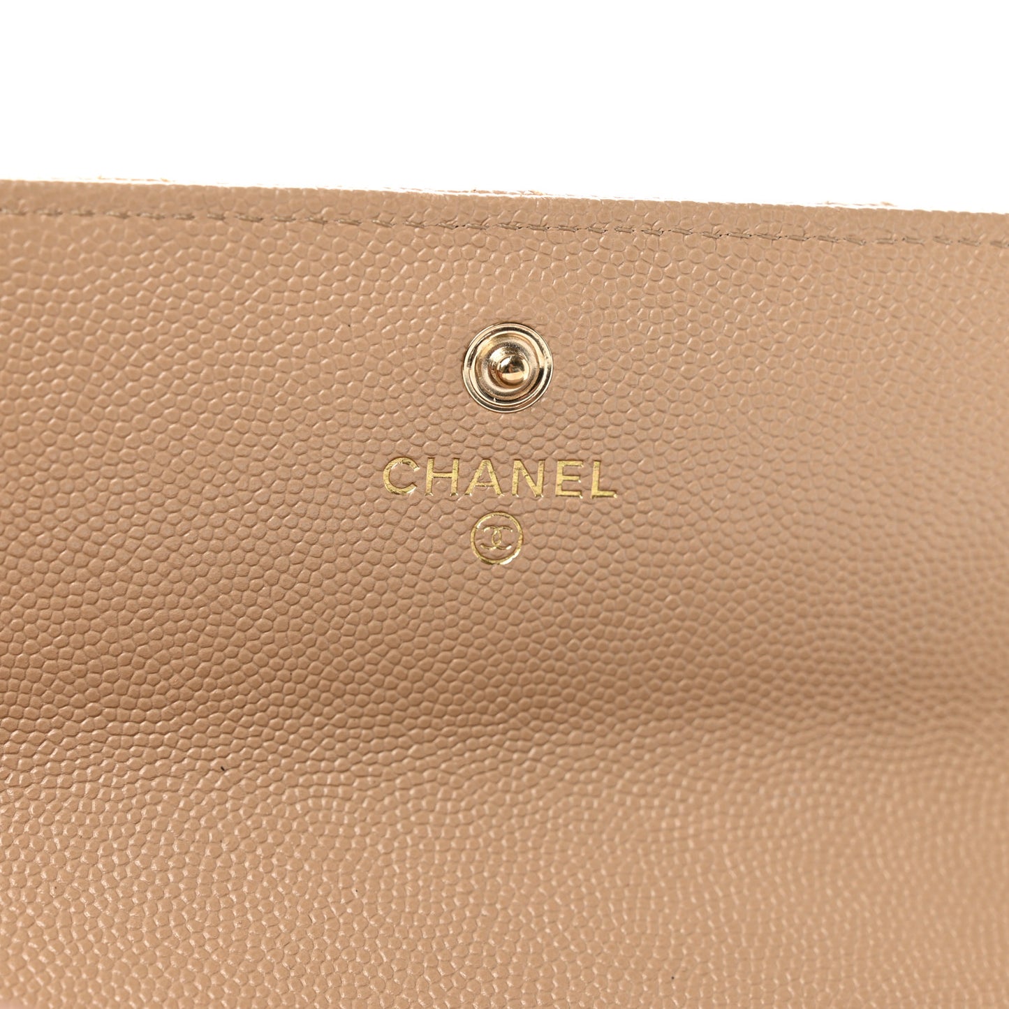 Caviar Quilted Crystal CC Large Gusset Flap Wallet Beige