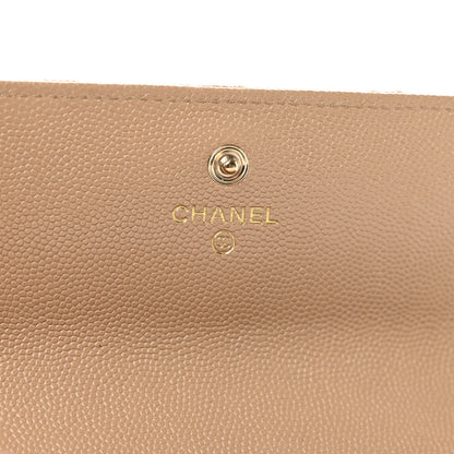Chanel Caviar Quilted Crystal CC Large Gusset Flap Wallet Beige 9 of 9