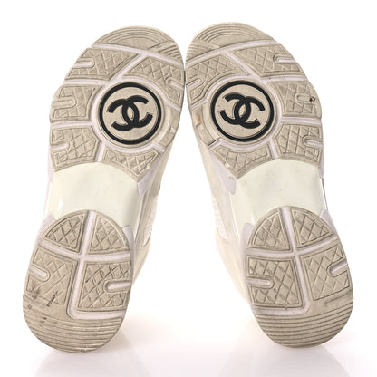Chanel Suede Calfskin Fabric CC Sneakers 36.5 White 6 of 9
