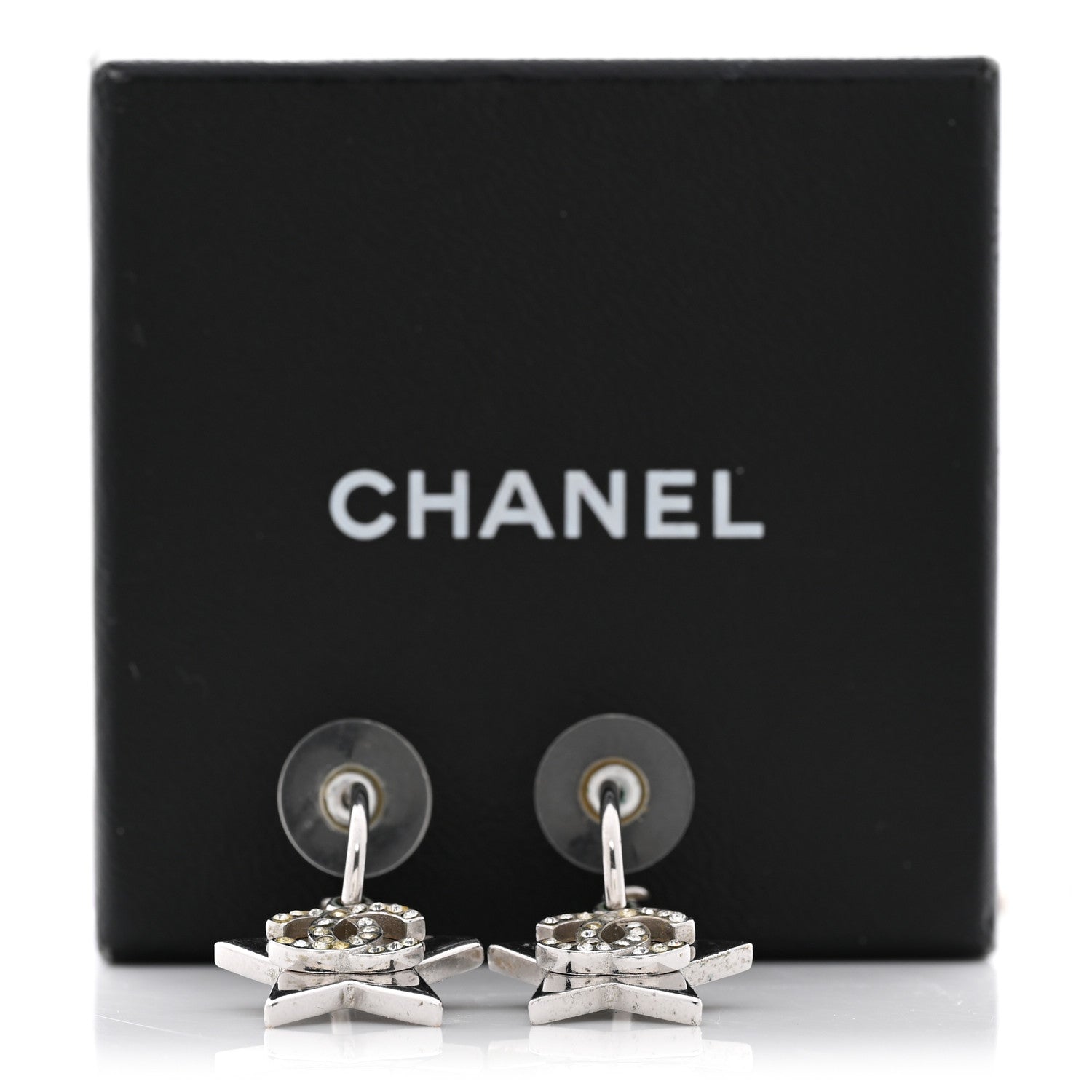 Chanel Crystal CC Star Drop Earrings Silver 6 of 6