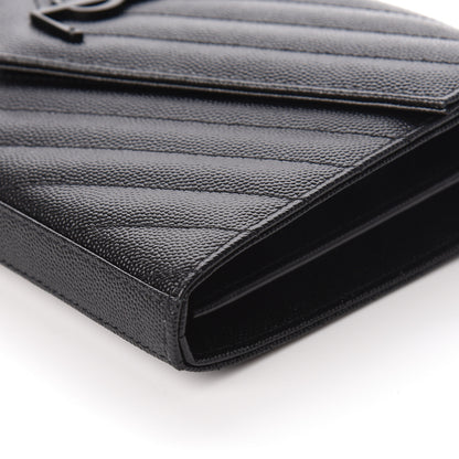 Saint Laurent Grain De Poudre Matelasse Chevron Monogram Chain Wallet Black 8 of 9