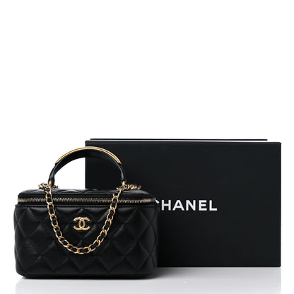 Chanel Lambskin Quilted Metal Small Top Handle Vanity Case With Chain Black 10 of 10