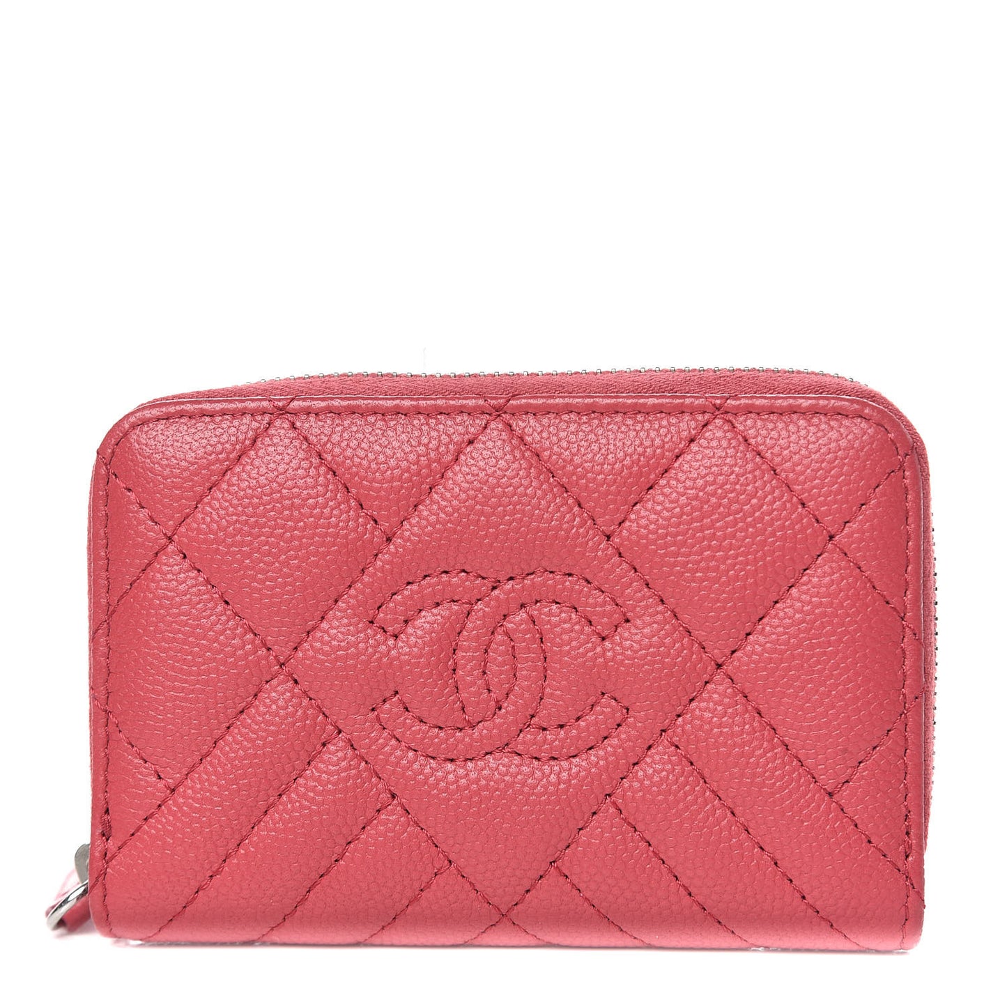 Caviar Quilted Diamond CC Duo Zip Coin Purse Pink