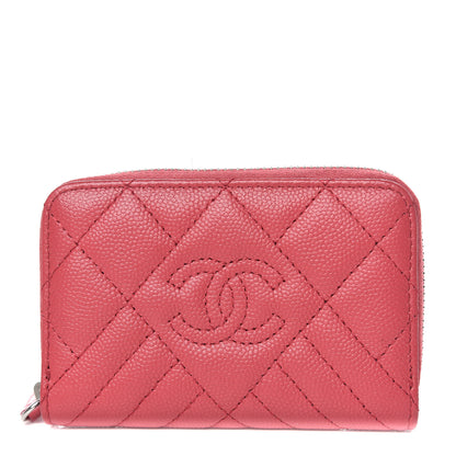Chanel Caviar Quilted Diamond CC Duo Zip Coin Purse Pink 1 of 8