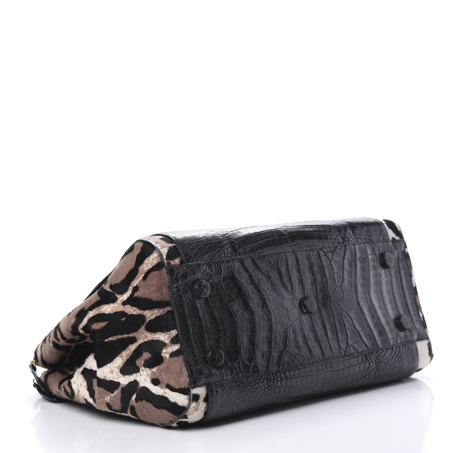 Crocodile Calf Hair Leopard Print Satchel Black