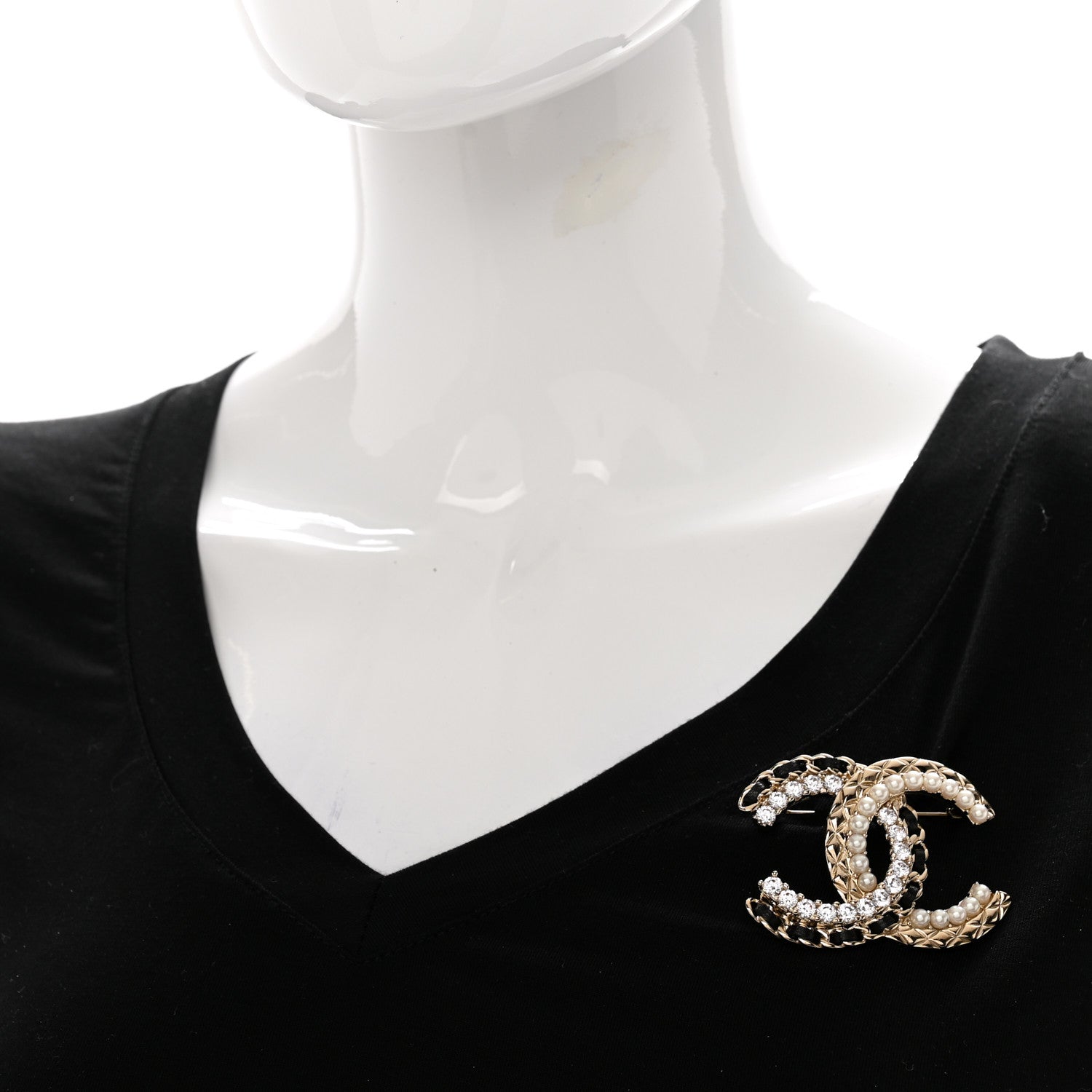 Chanel Lambskin Crystal CC Chain Brooch Black Gold 2 of 5