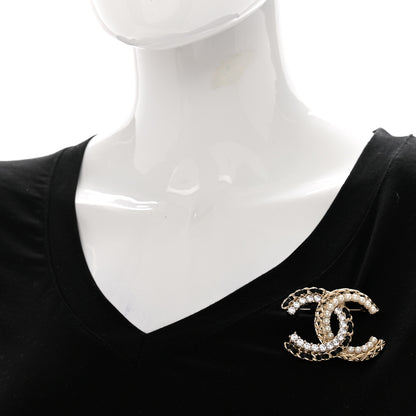 Chanel Lambskin Crystal CC Chain Brooch Black Gold 2 of 5