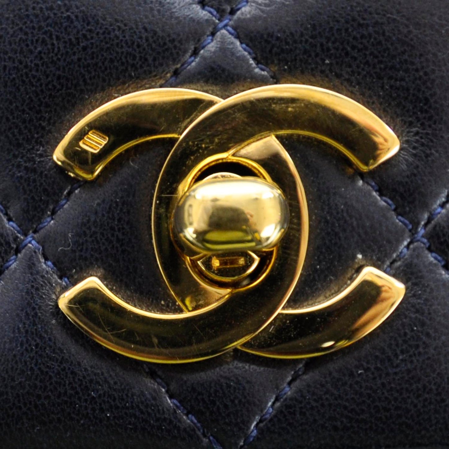 Lambskin Quilted Small Flap Navy Blue