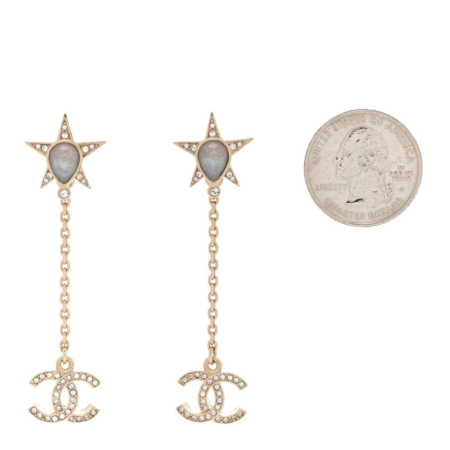 Crystal Star CC Pendant Earrings Gold Blue Pink