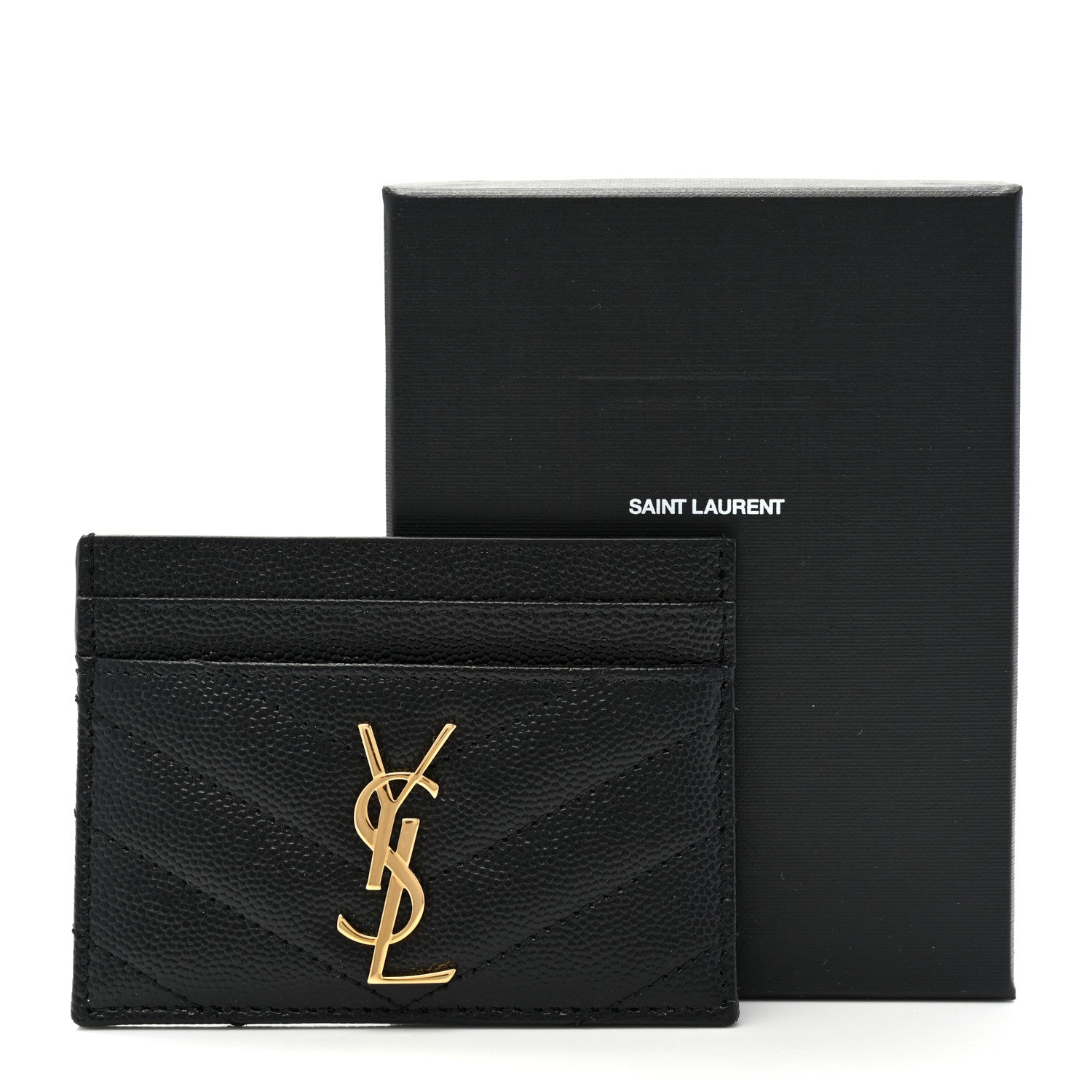 Saint Laurent Grain De Poudre Matelasse Chevron Monogram Credit Card Case Black 8 of 8