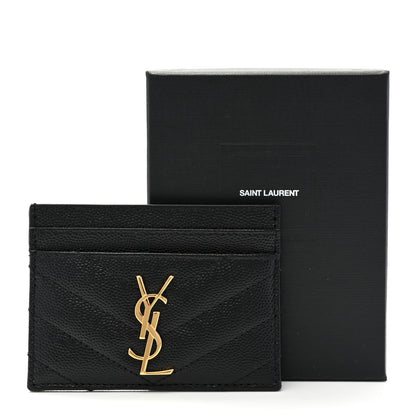 Saint Laurent Grain De Poudre Matelasse Chevron Monogram Credit Card Case Black 8 of 8