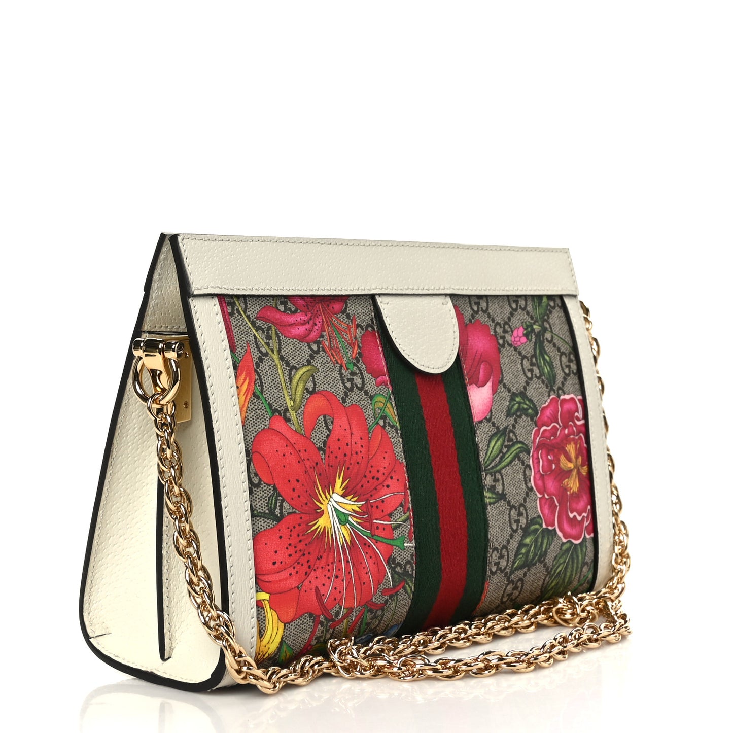 GG Supreme Monogram Flora Web Small Ophidia Chain Shoulder Bag White