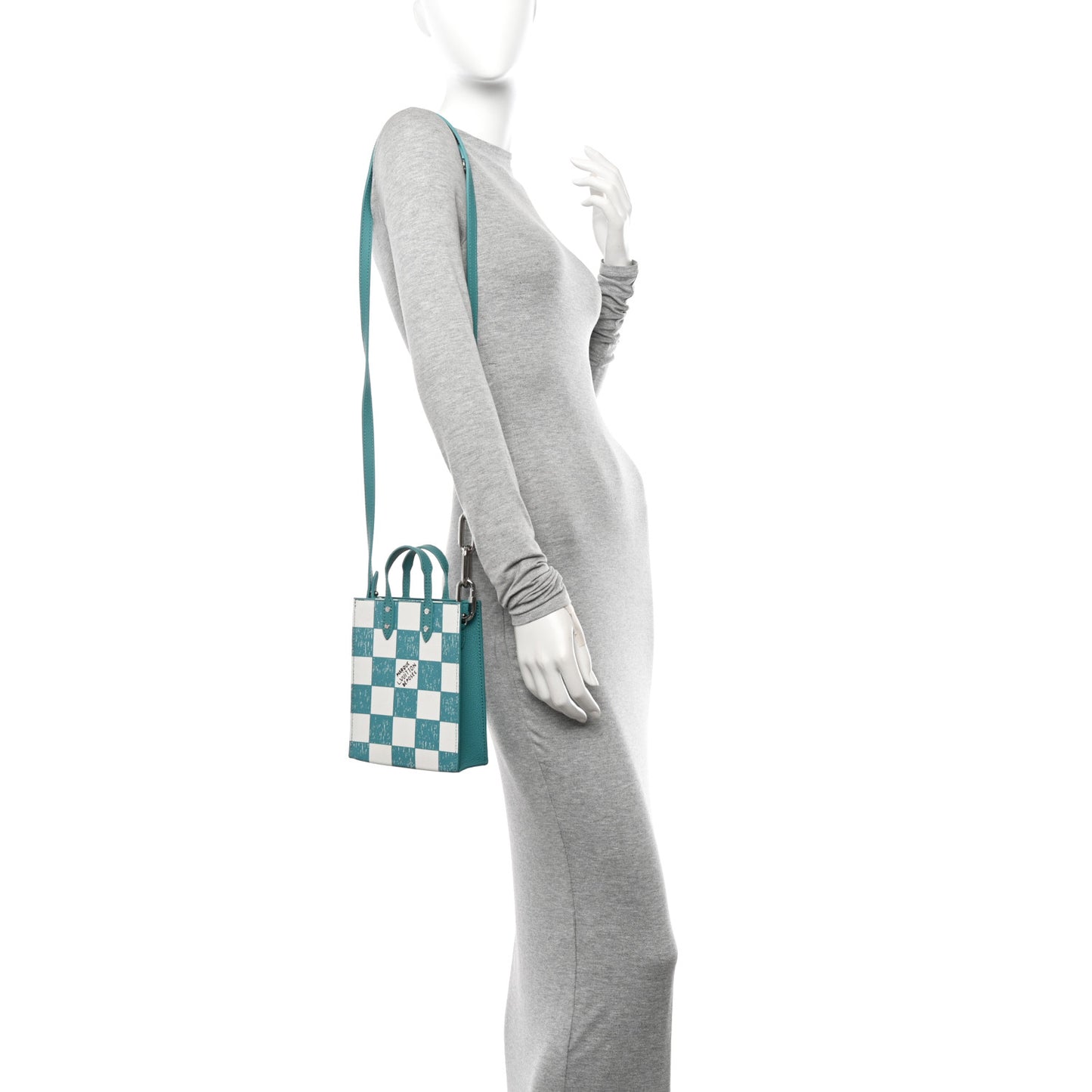 Calfskin Damier Sac Plat XS Blue Teal