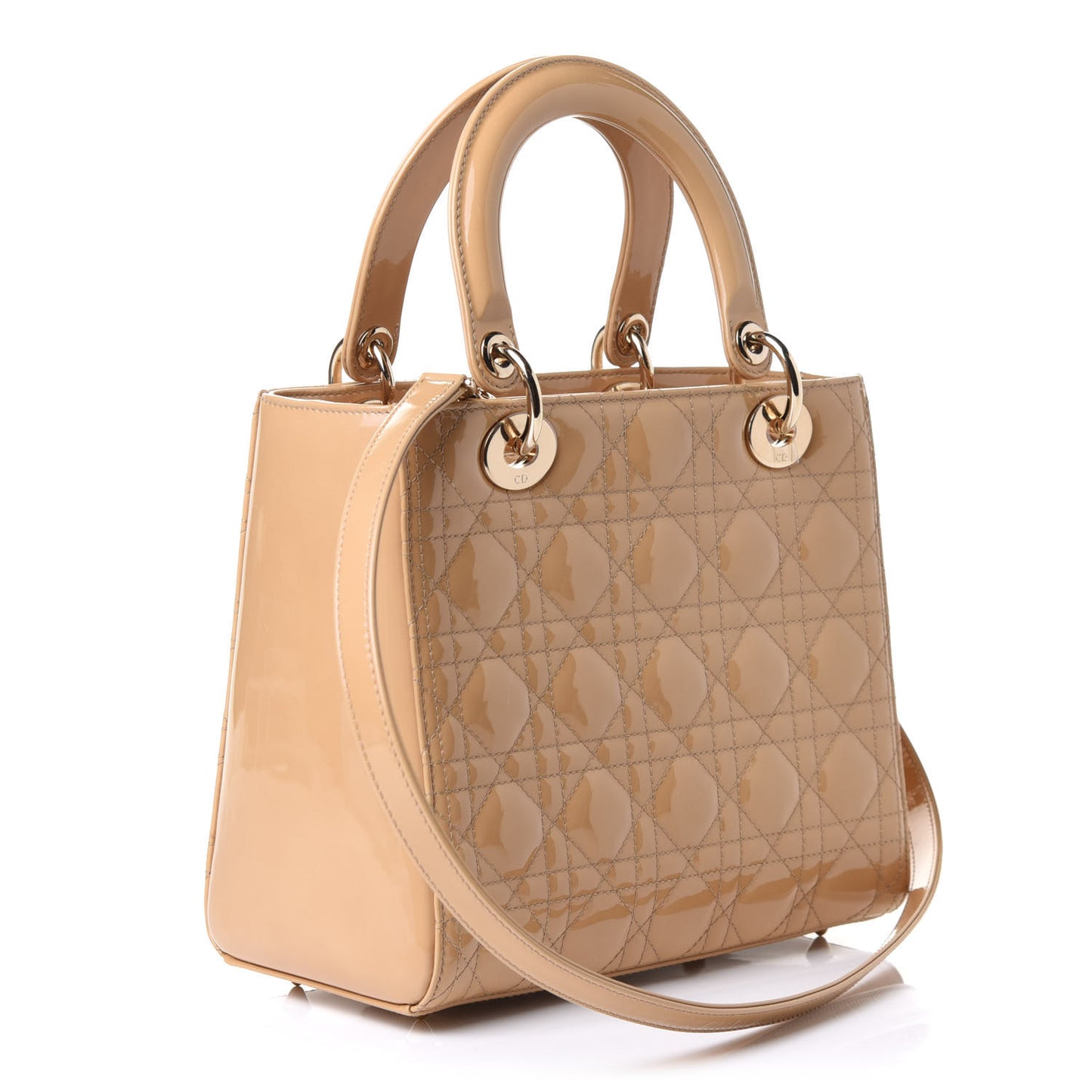 Patent Cannage Medium Lady Dior Beige