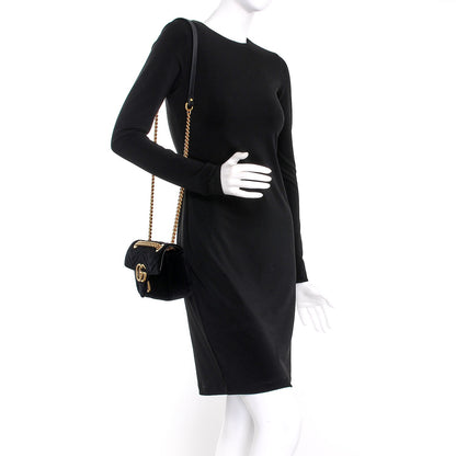 Gucci Velvet Matelasse Mini GG Marmont Shoulder Bag Black 2 of 11