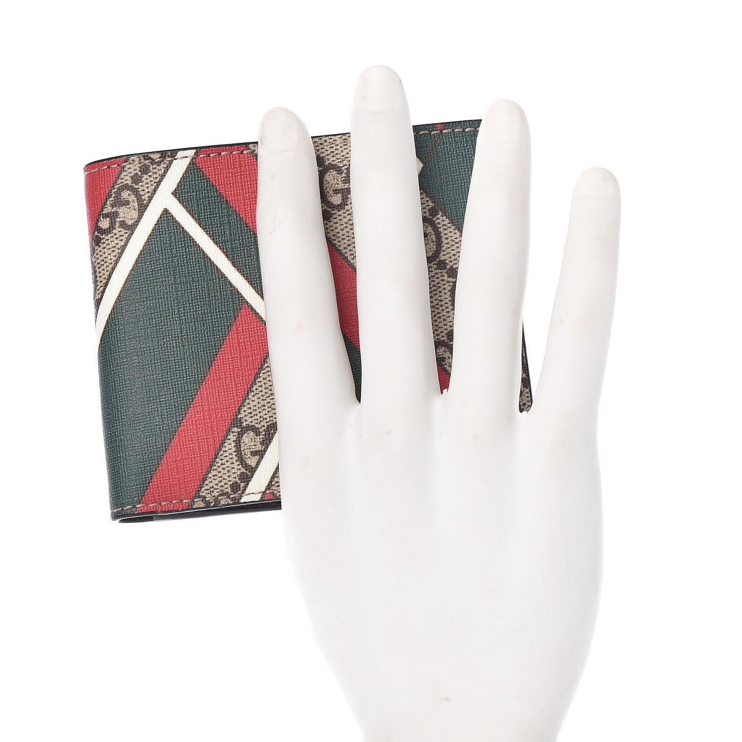 GG Supreme Monogram Chevron Bi-Fold Wallet Beige Green Red New Acero