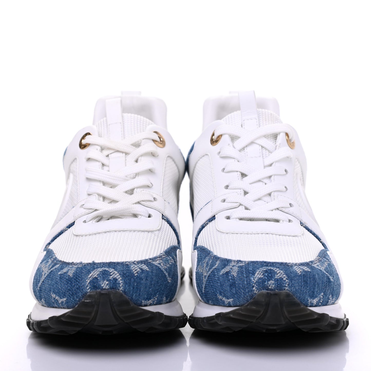 Calfskin Monogram Denim Run Away Sneakers 38 White
