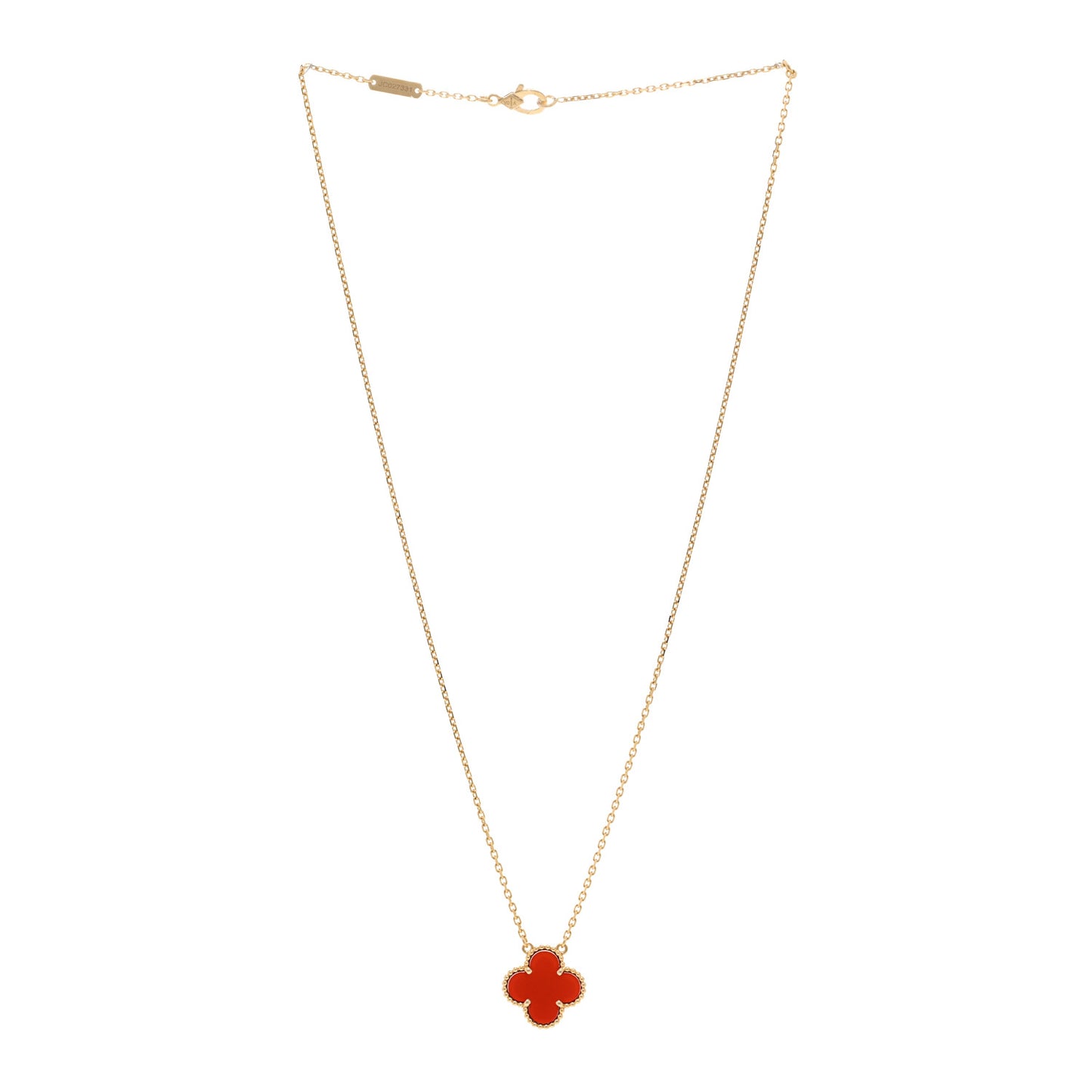 18K Yellow Gold Carnelian Vintage Alhambra Pendant Necklace