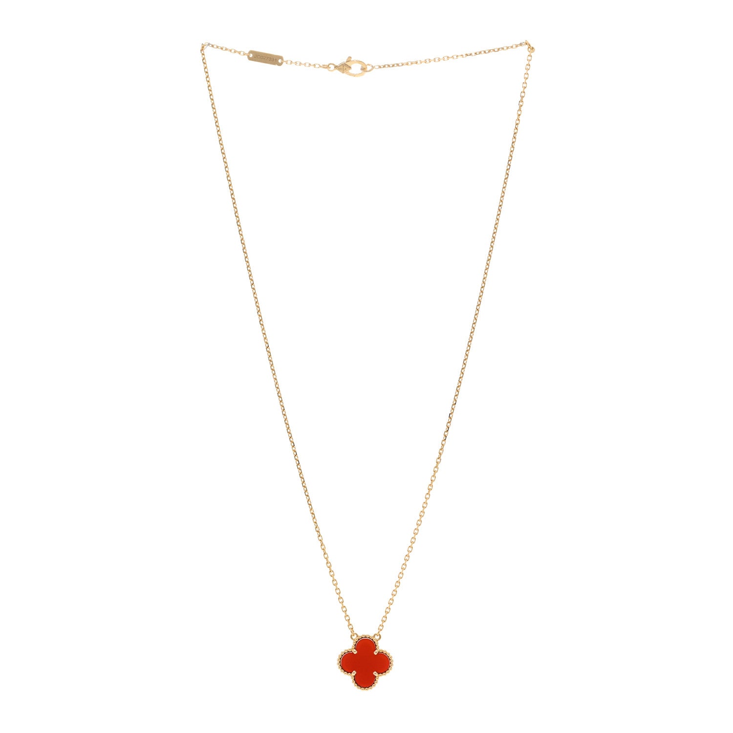 Van Cleef & Arpels 18K Yellow Gold Carnelian Vintage Alhambra Pendant Necklace 3 of 4