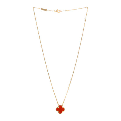 Van Cleef & Arpels 18K Yellow Gold Carnelian Vintage Alhambra Pendant Necklace 3 of 4